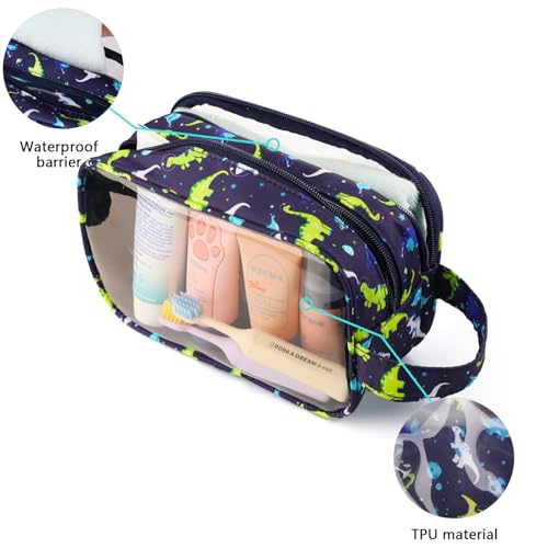 Dinosaur Kids Toiletry Bag for Boys, Travel Clear Toiletry Bag for Little Young Boys Waterproof Hanging Wash Bag Toddler Traveling Toiletries, Navy4