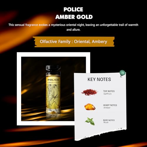 Image of Police Amber Gold Eau de Toilette 100ml for Women | Long Lasting Oriental Floral Perfume | Saffron, Bitter Orange, Jasmine, Magnolia, Akigalawood & Oakmoss | Warm Sensual Feminine Fragrance | Premium Gift for Her