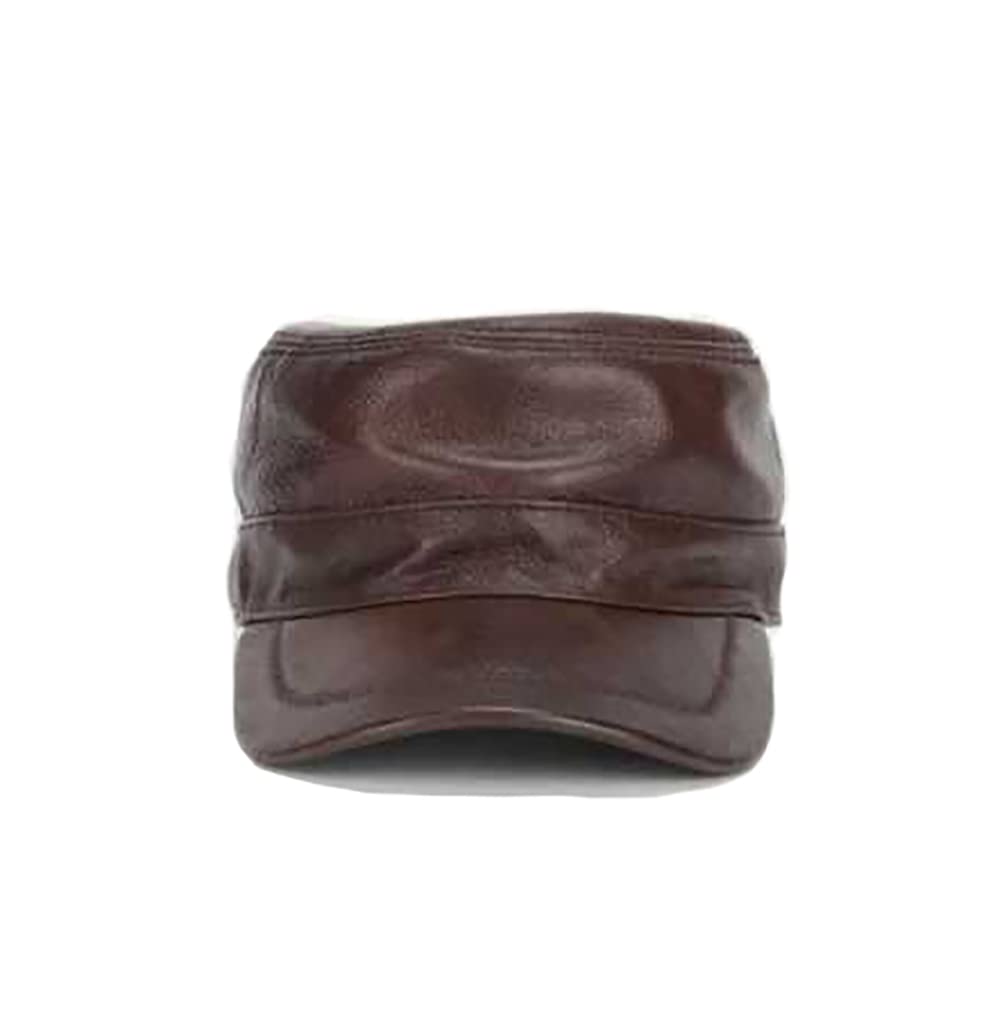 Herren Baseballkappe aus echtem Leder, flache Oberseite, Armee-Kappe, verstellbar, Militär-Mütze, flache Kappe, Casquette, warm, klassisch, 2 Farben, braun, 7.583333333333333