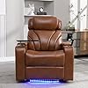 Power motion recliner with usb charging port and hidden arm storage home theater seating with convenient cup holder designand stereolight brown  urban country home decor