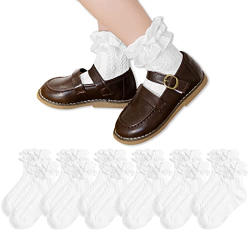 Mini angel Girls Ruffle Socks Frilly Lace Socks Princess Dress Socks for Toddler Kids Girls 3/6 Pairs