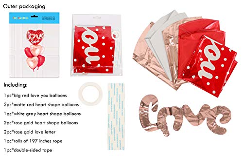 Image of Red Heart Shape Rose Gold Love You Balloons Pack Of 6 Foil Helium Mylar Balloons For Valentines Day Mothers Day Wedding Anniversary Decorations Bridal Shower Birthday Party