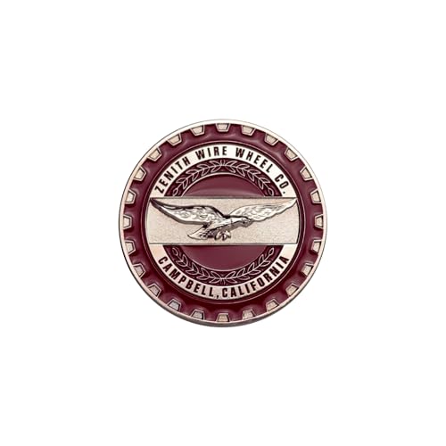 Image of Zenith Chrome & Burgundy Metal Wheel Chip Emblems (Set of 4) | Triple Chrome Plated Solid Metal Wheel Chip Emblems, 2.25 inch | For Lowriders with Cut or Recessed Knock Off Spinner Caps