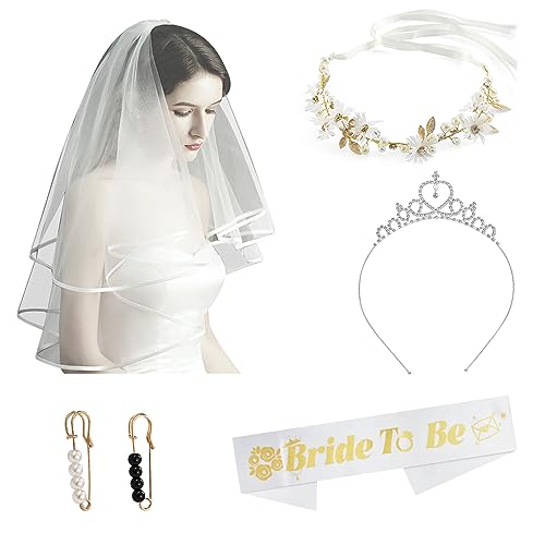 LIMITADA Despedida de Soltera Accesorios Disfraz para Novia Despedida de Soltera Despedida de Soltera Mujer con Velo de Novia Diademas Clips y Banda de Novia con 'Bride To Be' en Inglés para Fiesta