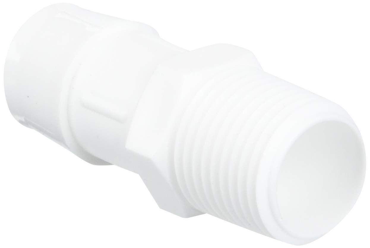 Eldon James A8-12WP White Polypropylene Adapter Fitting, 1/2-14 NPT to 3/4
