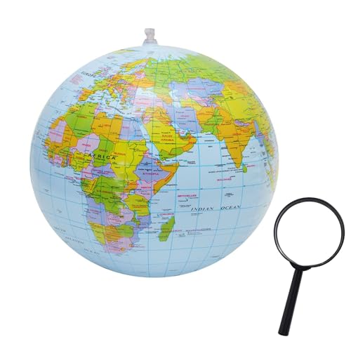 EUYKQNOI Globos inflables Bolas de Globo Mundial de PVC Globo del Mundo bálsamos de Playa de Tierra para la Playa la Escuela,lupa de 60 mm,16 Pulgadas Antes de inflarse 12 Pulgadas después de inflarse