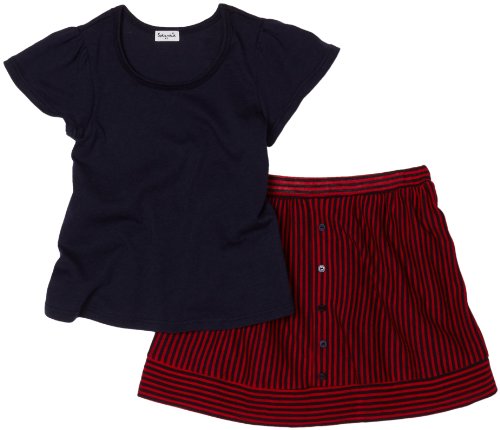 Conjunto de falda a rayas azul marino flexible que evita rozaduras en niñas pequeñas