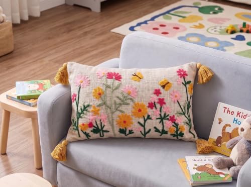 Image of Furnistitchs Boho Rectangle Cushion Cover 12x20 inches | Handmade Decorative Throw Pillow Case | Bohemian Home Decor Sofa Bed Cushion Cover Living Room Bedroom (2, Natural Sunflower, 12x20 inches)
