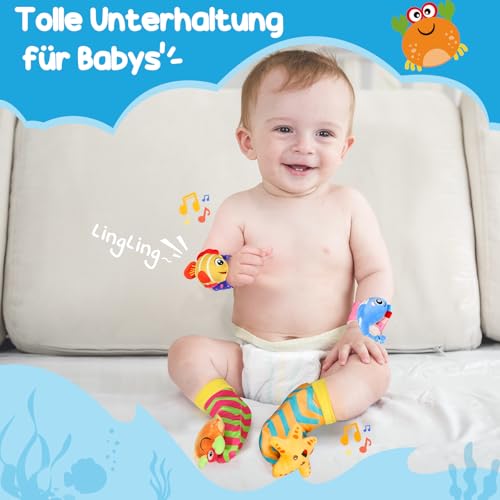 URMYWO 4Pcs Rassel Baby Socken Babyspielzeug Handgelenk Und Neugeborenen-Spielzeug für Babys, Mädchen… – Ansicht 5