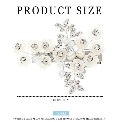 Casdre Flower Hair Clip Silver Crystal Rhinestone Bridal Hair Piece Pearl Hair Barrette Leaf Bride Wedding Hair Accessories For Women And Girls #TOP5
