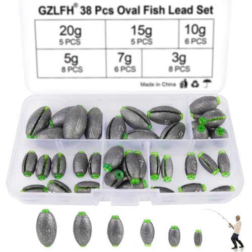 Produktfoto von GZLFH 38 Stück Fischen Dropshot Blei, Abnehmbare Angelgewichte 3g 5g 7g 10g 15g 20g Llaufblei Angeln Set mit&hellip;