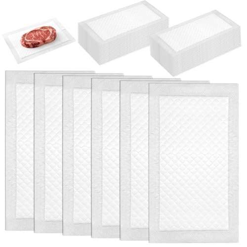 SHENLIU 500 Pcs Meat Absorbent Pads 4x7 inch White Meat Soaker Pads for Vacuum Sealer Bags Fish and Poultry Pad Absorbent Soaking Pad for Kitchen and Shop, 60 Grams