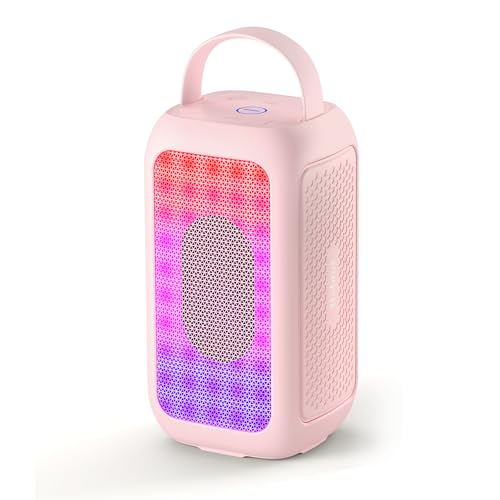 Bobtot Bluetooth Speaker Wireless, 16H Playtime 40W Peak Portable Singing Speakers, Magic Voice, Echo, EQ, Stereo Sound, Deep Bass, RGB, Supports AUX,USB, FM, Pink