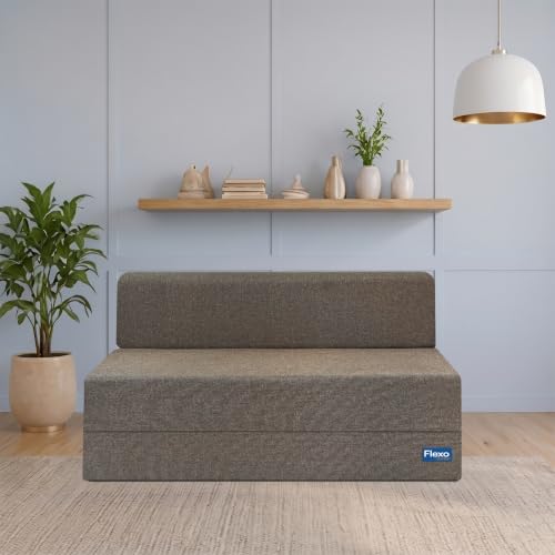 Image of Starlon 2 Seater Sofa Cum Bed Foldable 3-in-1 Sofa Bed with 1 Year Warranty, Washable Jute Fabric Cover |Coffee Brown 4x6 Ft