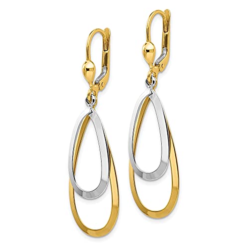 14K Two Tone Gold Oval Leverback Tear Drop Earrings Dangle Fine Jewelry For Women Gifts For Her #TOP1