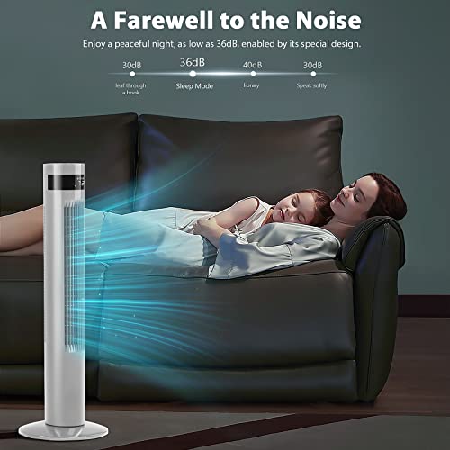 Image of Antarctic Star Tower Fan Portable Floor Fans 85Oscillating Fan 36'' Quiet Cooling 12H Timer Remote Control Standing Bladeless Electric 3 Speeds Wind 3 Modes Bedroom Office(36 inch, White)