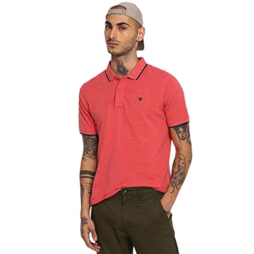 Image of Wrangler Men Brick Red Solid Regular Fit T-Shirt