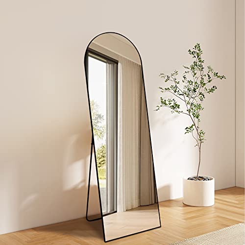 Image of BEAUTYPEAK 64 inchx21 inch Arch Full Length Mirror, Hanging or Leaning Arched-Top Full Body Mirror with Stand for Bedroom, Dressing Room, Black