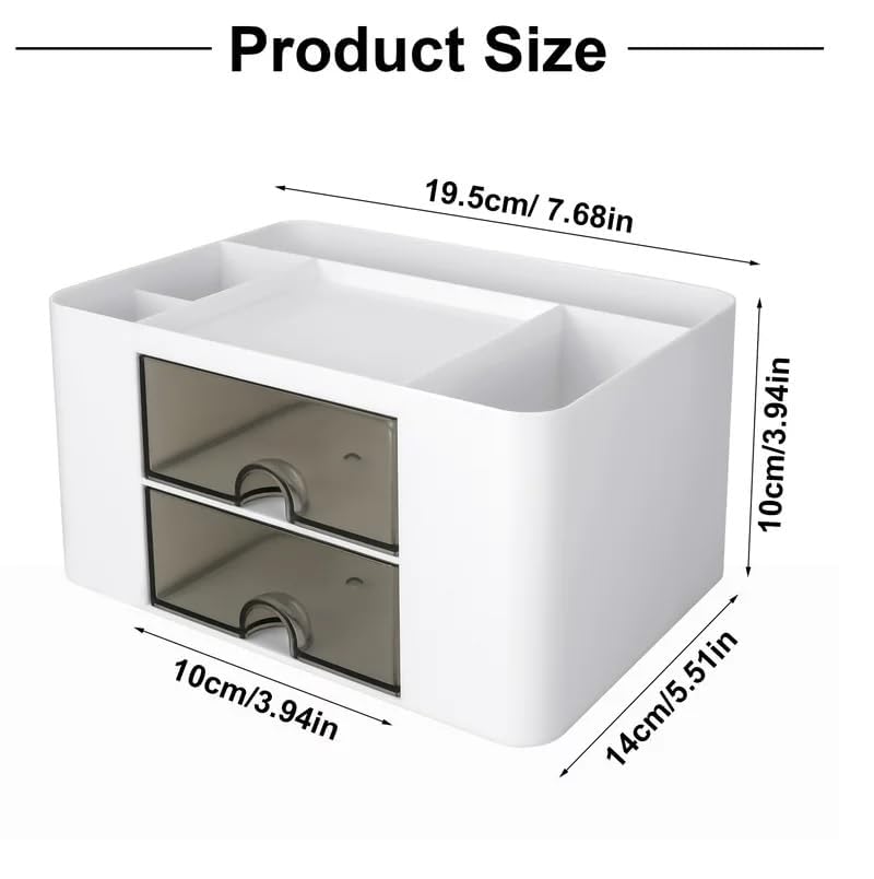 Image of NXTBUY Plastic Desk Organizer with Drawer | Desktop Office Stationery Storage Box | Desk Accessories Organizer | Mobile Phone Holder | Table Organizer for Study & Office Use (White)