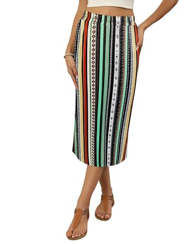 Image of Naggoo Midi Skirts for Women Summer Elastic High Waisted Basic Straight Skirt with Slit