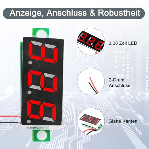 AYWHP 12 Stück 0,28 Zoll Mini Digital Voltmeter DC 2.5-30V - Präzise LED Spannungsanzeige mit Verpolungsschutz, 2-Draht Digital Voltmeter für Auto Motorrad Elektronik Projekte