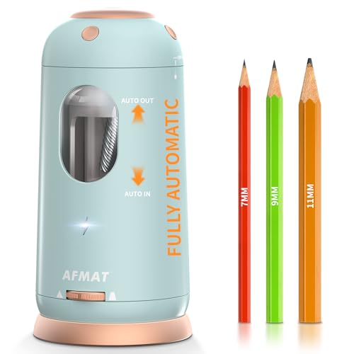 AFMAT Robust Elektrischer Anspitzer USB Ringpunkt Automatischer Bleistiftspitzer für 7-11 5mm Bleistifte Wiederaufladbar mit Batterie für Dicke und Dünne Stifte Blau PSC8