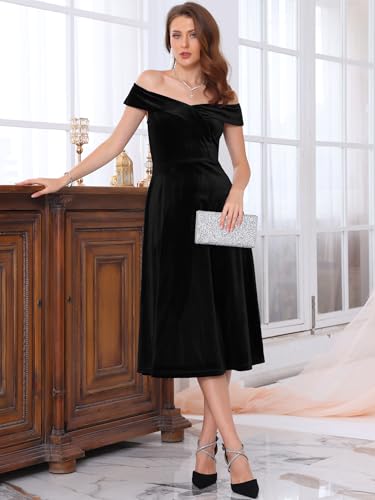 Women's Velvet Dress Off The Shoulder Vintage Cocktail Evening A-Line Dresses3
