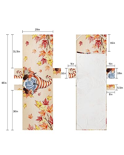 Thanksgiving Autumn, Beach Lounge Chair Towel Cover, Soft Chaise Lounge Towel with Side Pockets Patio Pool Chairs Cover for Beach/Pool Sunbathing 29x85 Fall Gnomes Blue Pumpkin Maple Leaves
