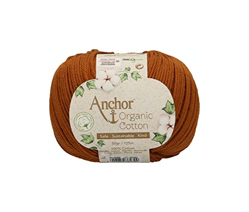 Anchor Coton organique, 50 g, épaisseur 4, emballage : 125 m caramel marron