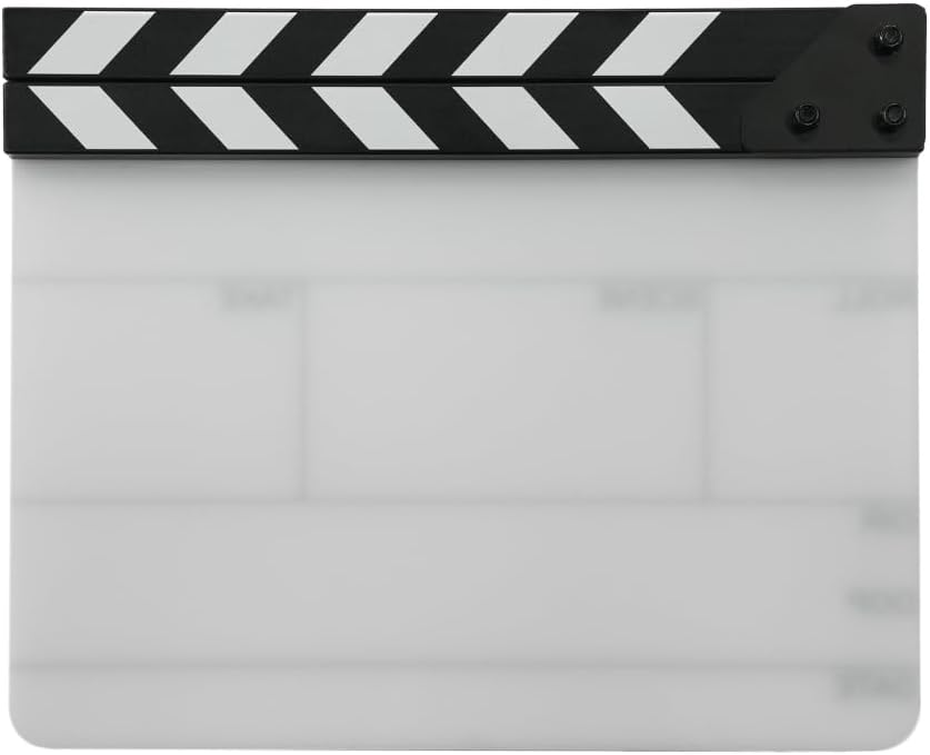Action! by Filmsticks One-Piece USA Version Medium Clapperboard, 280 x 220 mm, UV-Printed Acrylic Film Slate with ABS Clapper Sticks, Wipe-Clean Movie Slate for Film School & Indie Filmmaking