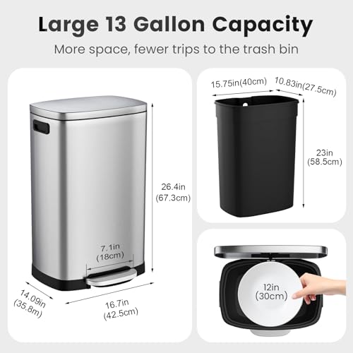 Caneca de basura rectangular acero inoxidable 50L miniatura 5