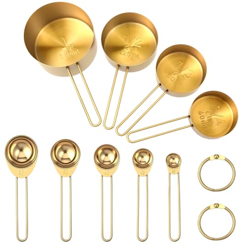 Set 9 piezas vasos y cucharas medidoras acero inoxidable oro miniatura 1
