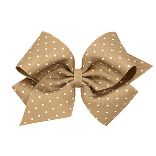 Wee Ones Girl's Dot Print Overlay Hair Bow on a WeeStay No-Slip Hair Clip, King, Khaki