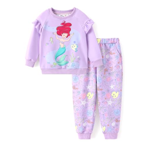 Image of Disney Outfits for Girls Long Sleeve Shirt Pocket Pant Toddler Sweatsuit | Officially Licensed丨Girls Clothes丨2-Piece Outfit丨Allover Print丨Ruffle Shoulder丨Jogger Pants丨Soft Feel丨Easy Care丨Mix & Match