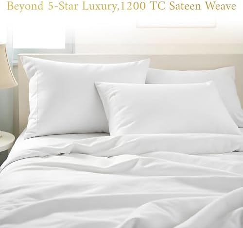 LINENWALAS 1200 Thread Count American Cotton Sheets - 100% Supima Cotton Thick, Heavy, Soft Sateen-Hotel Style Premium Luxury 4Pcs Sheet Set Fits Upto 17" Deep Pocket Mattressess (King, White) - Thumbnail 3