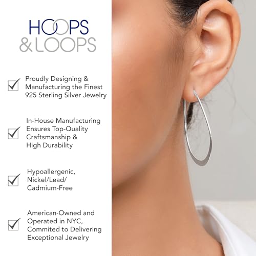 Hoops & Loops 925 Sterling Silver Oval Flat Thin Large 44mm (1.73 in) High Polished Lightweight Click-Top Hoop Earrings for Women, Yellow Gold, Rose Gold, Black3