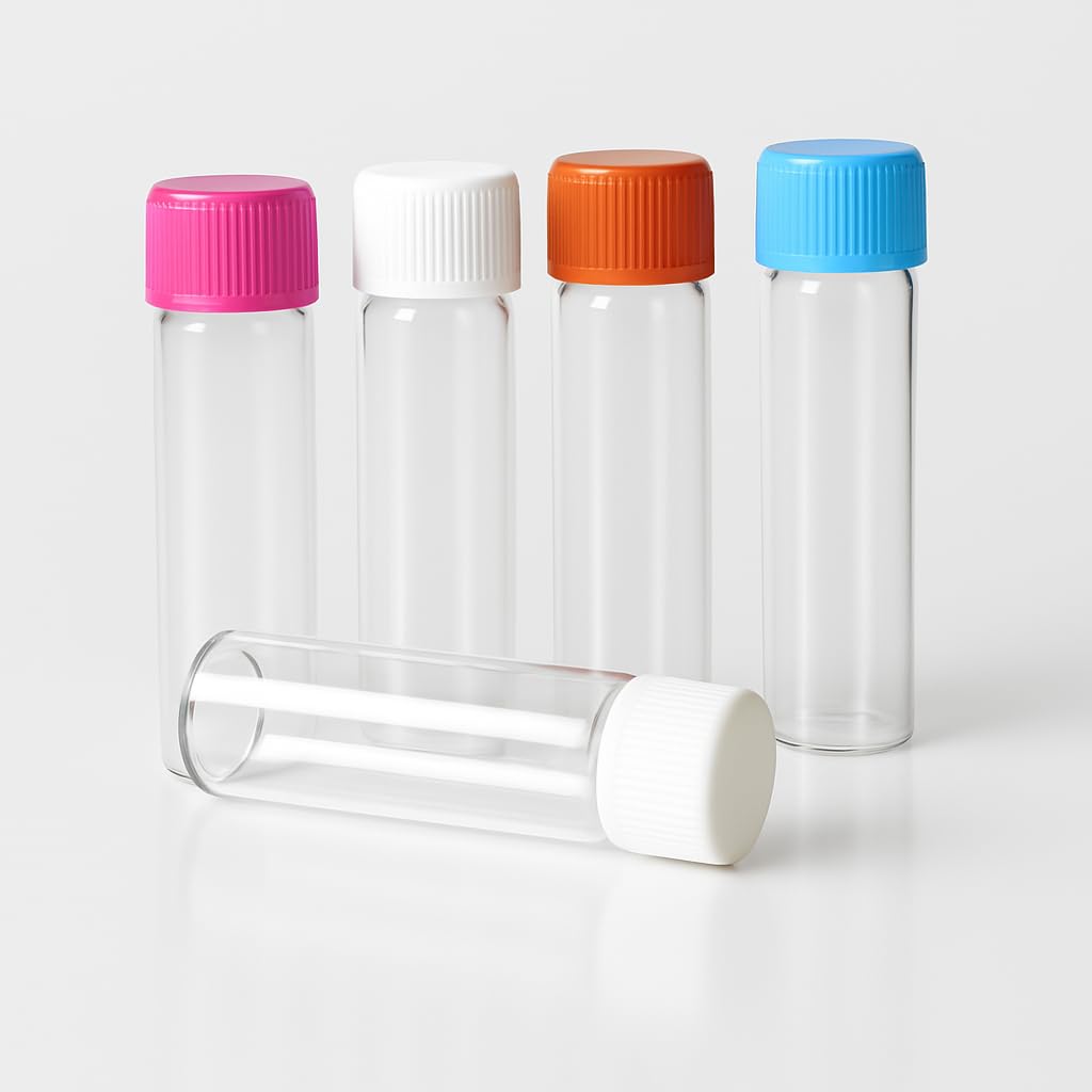 RITEDEAL 5ml Clear Glass Vials with Color Screw Caps (Pack of 10) – Small Sample Bottles for Essential Oils, Perfumes, Serums, and Laboratory Use – Airtight, Reusable Mini Glass Containers