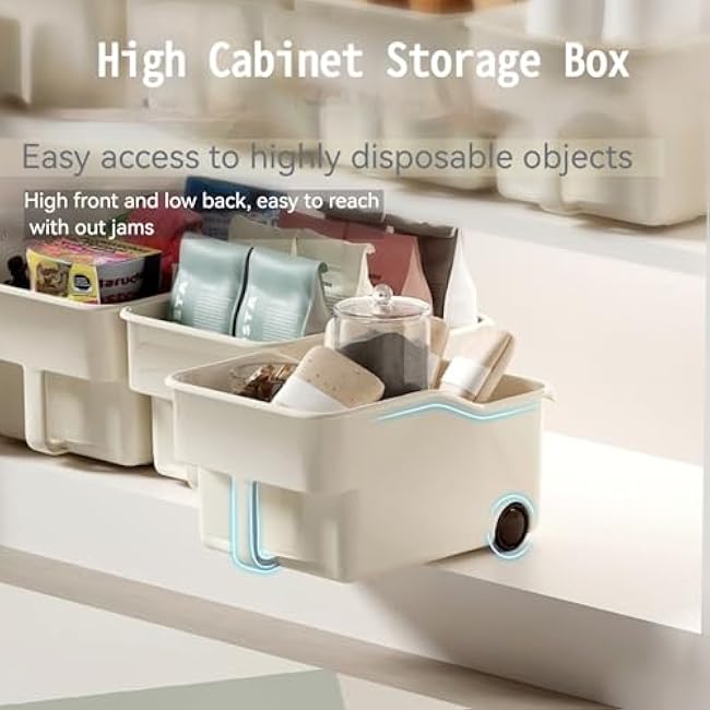 New Pull Out Cabinet Organizer Bin with Roll Wheels, Kitchen Bathroom Cabinet Under Sink Organizer and Storage, Multi-Use Cabinet Organizer Basket for Pantry Garage Shelves High Cabinets (Extra Large)