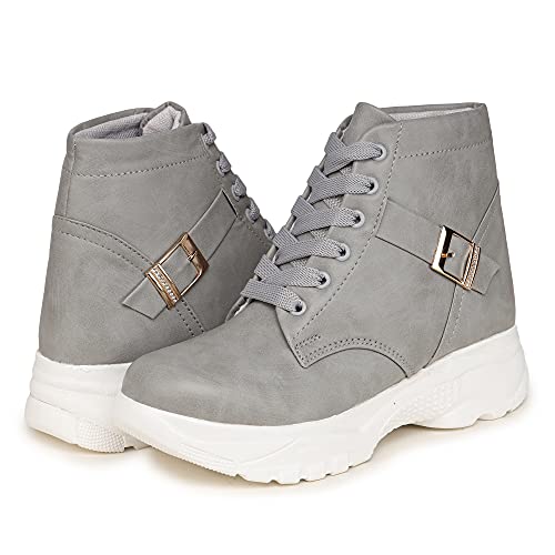 Image of DICY Shoes for Women Girls Boots High Ankle Flat Heel Snakers for Ladies Casual Juta