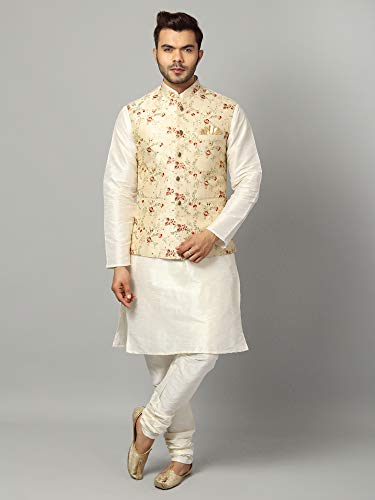 Image of Uri and MacKenzie Men's Silk Blend Kurta Pyjama with Stylish Embroidered Ethnic Jacket