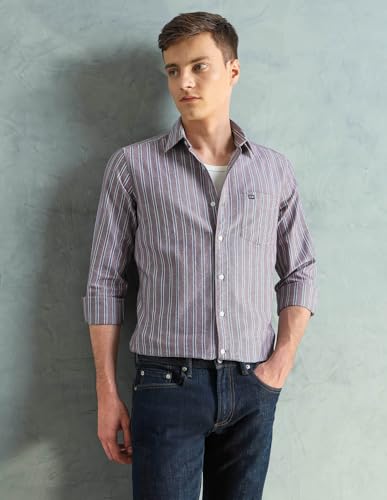 Image of Arrow Sport Men Slim fit Cotton Checked Long Sleeves Spread Collar Shirt