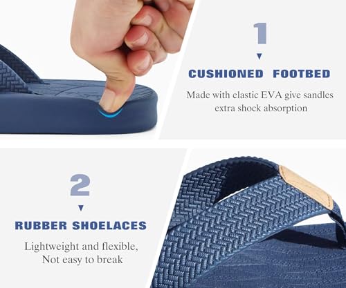 Image of KuaiLu Mens Flip Flops Arch Support Comfortable Summer Beach Thong Sandals Yoga Foam Cushion Slip on Slippers