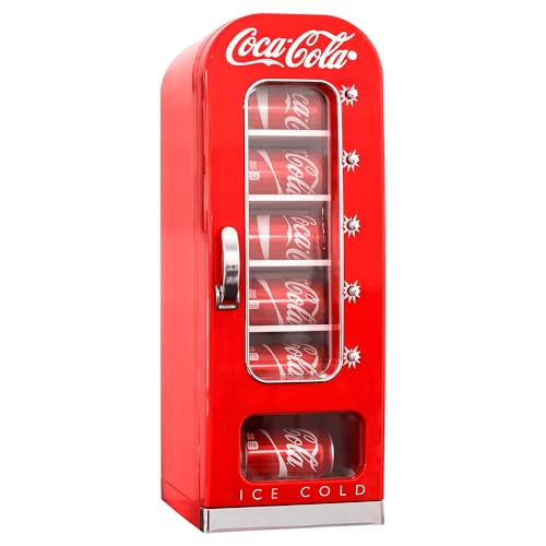 Koolatron Coca Cola Mini Fridge For Bedrooms 5L Retro Vending Machine Style Cool Box 10 Can Quiet Mini Fridges with Display Window For Coke Beverages Food Drinks Home 12v Portable Cooler Box Red