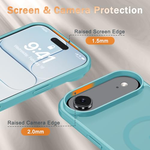 Image of YENAPOON for iPhone Air Case, Matte Magnetic Phone Cover [with 1 Screen Protector] [Support for MagSafe] [Shockproof Military Grade Protection] Translucent Frosted Back, Light Blue