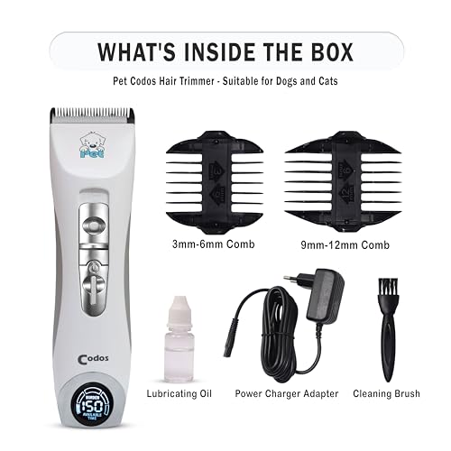 Image of GLUCKLICH Unisex Codos CP-9600 Professional Dog Hair Trimmer Low Noise Rechargeable Cordless Electric Quiet Waterproof Hair Clippers Set for Dogs Cats & Other Pets, White
