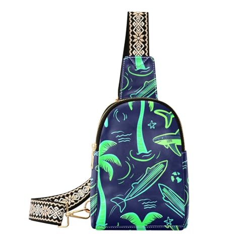 Mnsruu Bolso bandolera pequeño con diseño de hojas para mujer, de piel de árbol de coco y tiburón verde, bolsa de pecho, Multicolor 22, Talla única