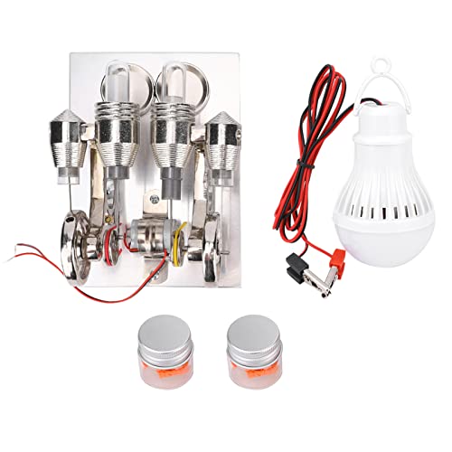 Cocoarm Modelo de Enseñanza de Mini Stirling Engine Physics para Modelo Educativo, Motor LED Stirling con 4 Cilindros y Lámpara Cálida, Ideal para Entusiastas de la Física