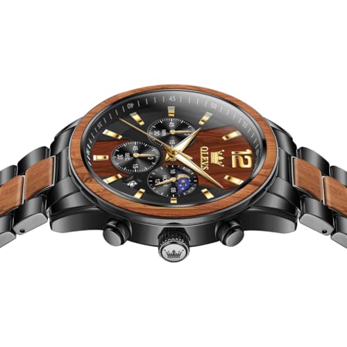 Image of OLEVS Men Watch Blue Gold Analog Quartz Stainless Steel Waterproof Luminous Date Luxury Casual Watch