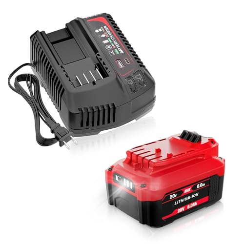 20V 6.0Ah + Multi-Functional Charge Kit Replacement for Craftsman 20v Battery and Charger Set Compatible with V20 Battery CMCB206 CMCB201 CMCB202 CMCB204 CMCB205 CMCB209 and Charger CMCB104 CMCB124