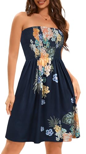Image of elescat Summer Dresses for Women 2026 Strapless Casual Beach Cover Ups Tube Top Sundress